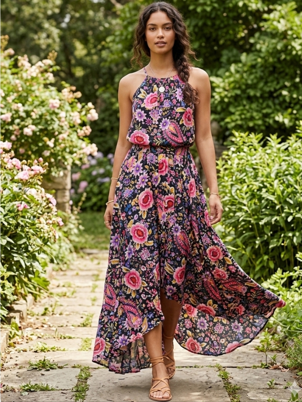 Cynthia Rowley Vintage Multicolor Floral Boho Tank Top/Maxi Skirt Set. Size S.